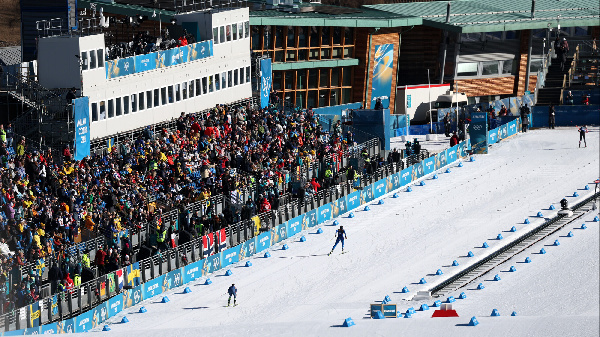 Собака пересекла финишную черту на соревнованиях лыжниц на Олимпиаде