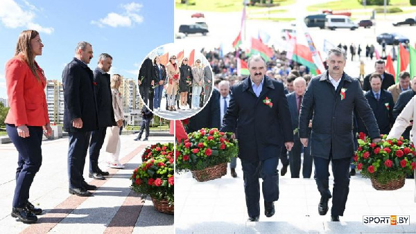 Лукашенко и Ковальчук возложили цветы к стеле "Минск — город-герой"
